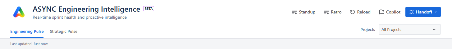 Dashboard header with title, tabs, action buttons, and project filter