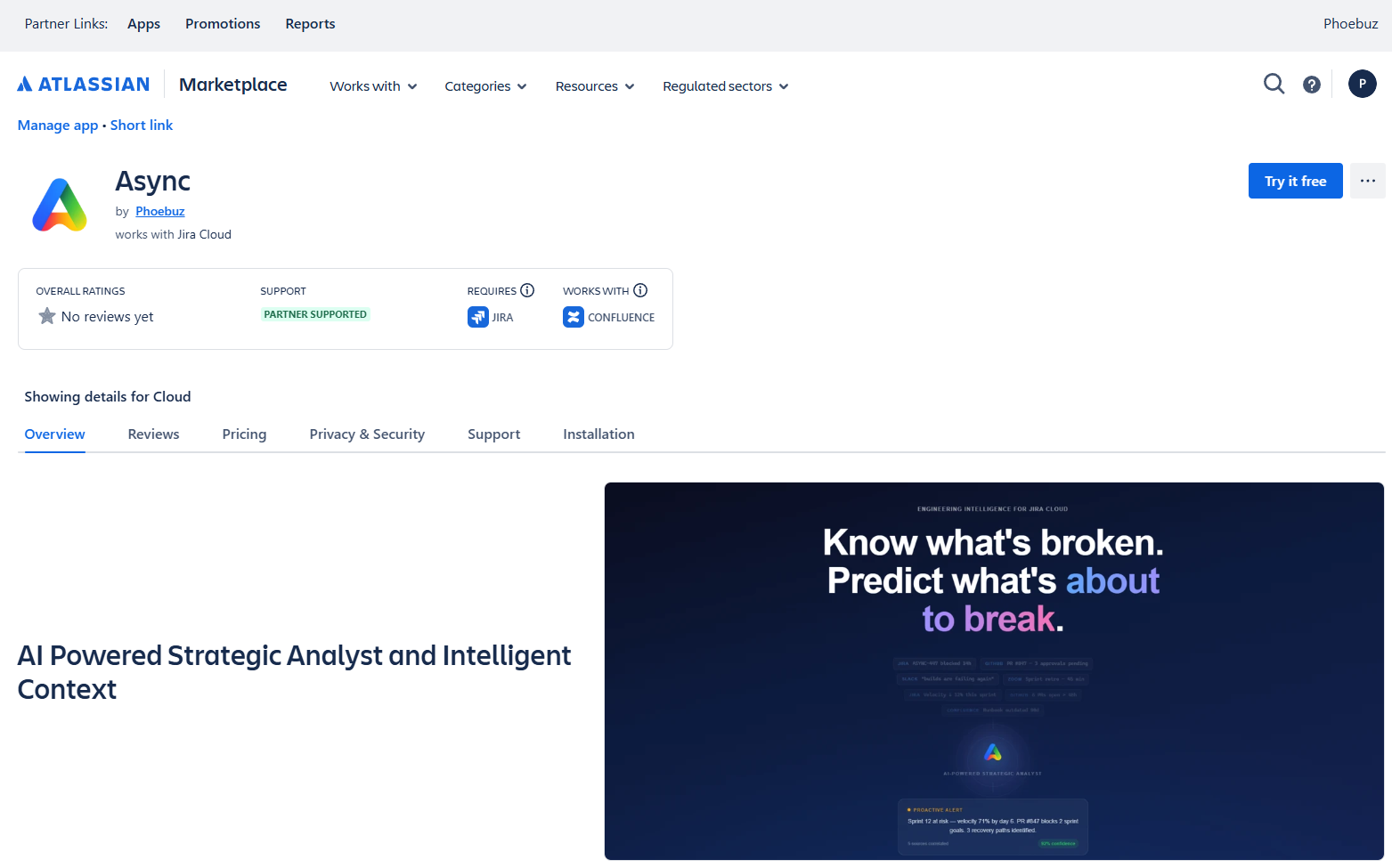 ASYNC on the Atlassian Marketplace listing page